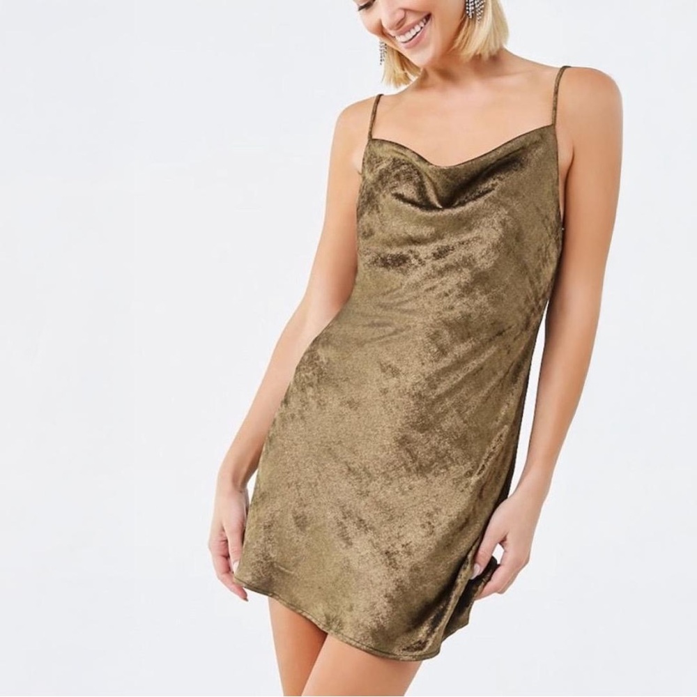 Forever 21 Metallic Gold Slip Drape Cocktail Dress Size M
